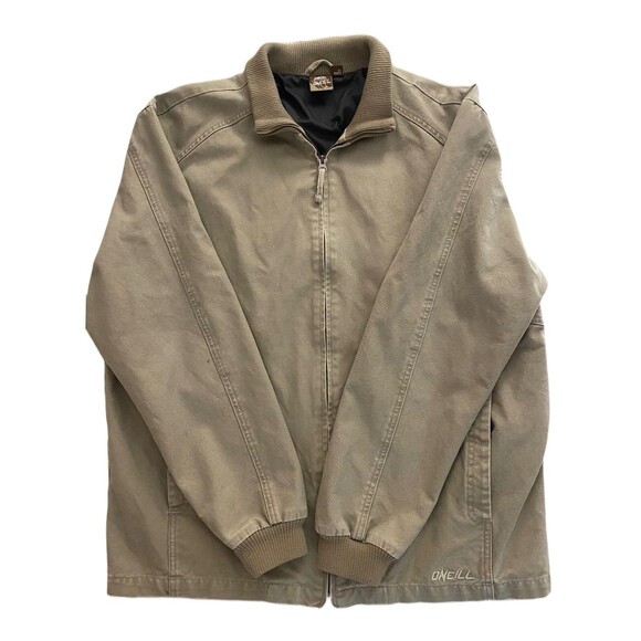 Y2K Bomber Jacket O’Neill Men’s Large Full Zip Tan Chore Outdoor Work Lined - Picture 1 of 12